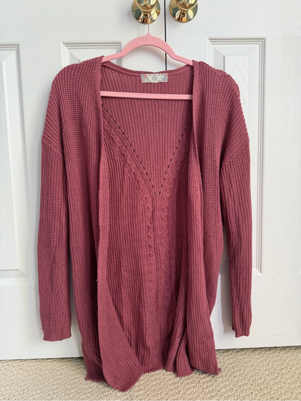 Pink Rose Mauve Open-Front Knit Cardigan